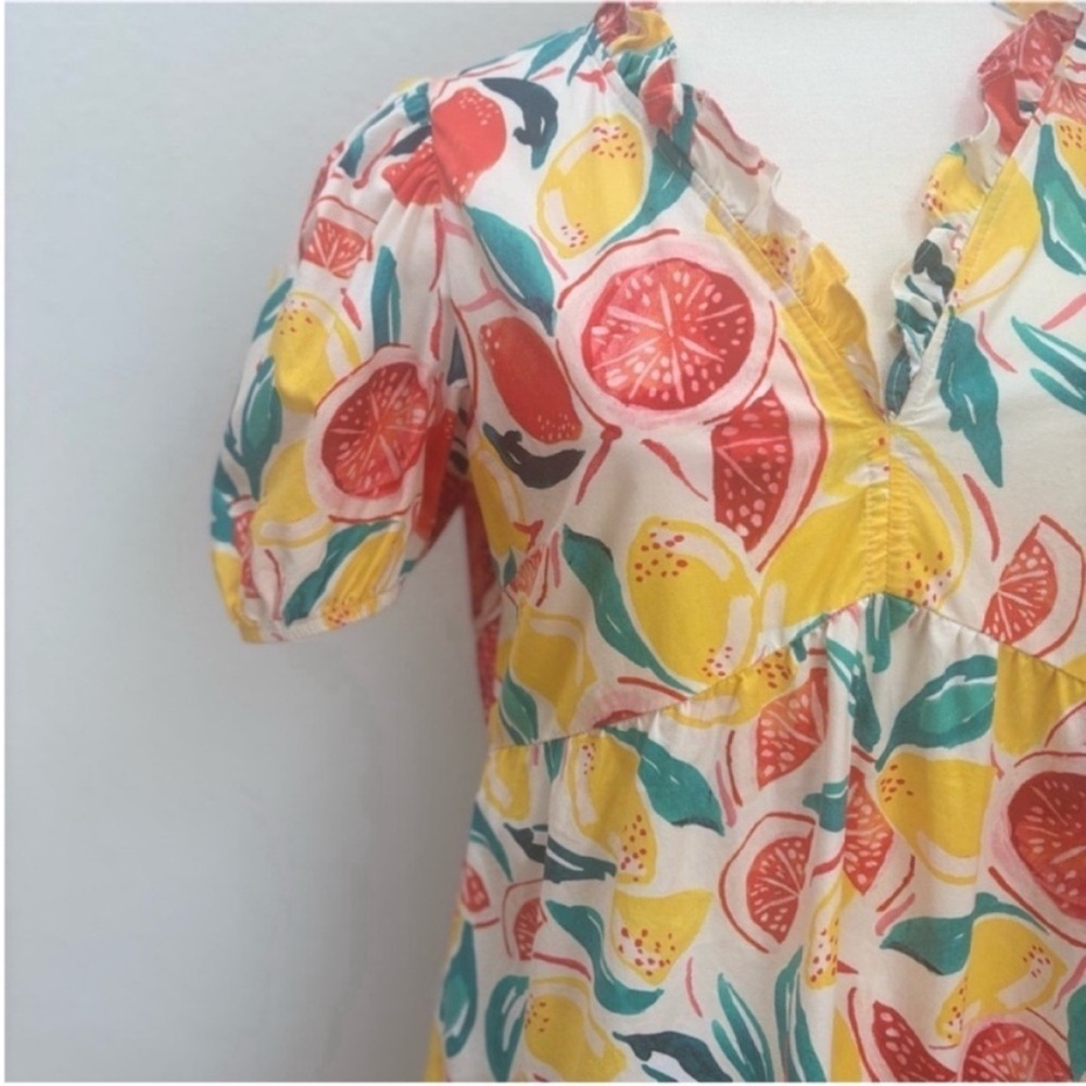 Donna Morgan Floral Dress Citrus Tiered Square Neck Cotton Yellow Red Size 6 - Picture 8 of 13